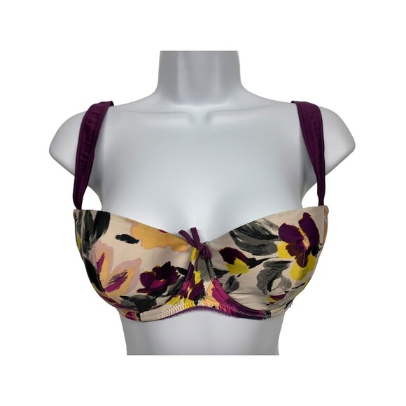 Elle MacPherson Other - Elle MacPherson size 34D Purple/Yellow/Ivory Floral Underwire Balconette Bra